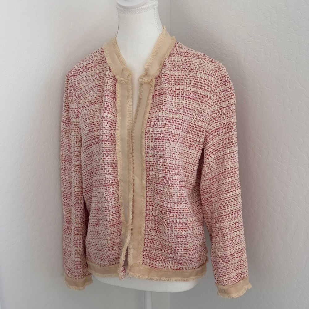 Vineyard Vines Textured Bouclé Open Front Jacket in Blush and Cream NWOT